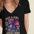 Just a Girl Who Loves Dragons And Books Dragon Women's Jersey Short Sleeve Deep V-Neck Tshirt