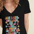 Just A Girl Who Loves Dragons And Books Reading Bookworm Women's Jersey Short Sleeve Deep V-Neck Tshirt
