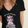 Just a Girl Who Loves Unicorns & Books Bookish Unicorn Love Women's Jersey Short Sleeve Deep V-Neck Tshirt