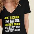 Just Because I'm Awake No Morning Person Introvert Witty Women's Jersey Short Sleeve Deep V-Neck Tshirt Just Because I'm Awake No Morning Person Introvert Witty Women's Jersey Short Sleeve Deep V-Neck Tshirt