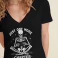 Just One More Chapter Skeleton Reading Bookworm Women's Jersey Short Sleeve Deep V-Neck Tshirt