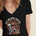 Just One More Chapter Skeleton Reading Cozy Books Women's Jersey Short Sleeve Deep V-Neck Tshirt