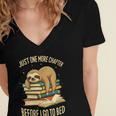 Just One More Chapter Sloth Sleeping On Books Reading Women's Jersey Short Sleeve Deep V-Neck Tshirt