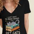 I Just Want To Read Books And Pet Cats Bookish Bookworm Women's Jersey Short Sleeve Deep V-Neck Tshirt