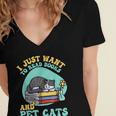 I Just Want To Read Books And Pet Cats Cat Book Lovers Women's Jersey Short Sleeve Deep V-Neck Tshirt