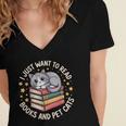 I Just Want To Read Books And Pet Cats Cat And Book Women's Jersey Short Sleeve Deep V-Neck Tshirt