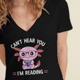 Kawaii Axolotl Can't Hear You I'm Reading Book Lover Women's Jersey Short Sleeve Deep V-Neck Tshirt