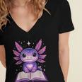 Kawaii Axolotl Cute Axolotls Reading Book Women's Jersey Short Sleeve Deep V-Neck Tshirt Kawaii Axolotl Cute Axolotls Reading Book Women's Jersey Short Sleeve Deep V-Neck Tshirt