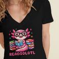 Kawaii Axolotl Readsolotl Book Lover Reading Bookworm Girls Women's Jersey Short Sleeve Deep V-Neck Tshirt