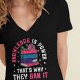 Knowledge Is Power Book Club Librarian Read Banned Books Women's Jersey Short Sleeve Deep V-Neck Tshirt