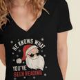 He Knows What You'Ve Been Reading Book Lover Women Santa Women's Jersey Short Sleeve Deep V-Neck Tshirt He Knows What You'Ve Been Reading Book Lover Women Santa Women's Jersey Short Sleeve Deep V-Neck Tshirt