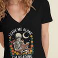 Leave Me Alone Skeleton Reading Book Floral Moon Librarian Women's Jersey Short Sleeve Deep V-Neck Tshirt Leave Me Alone Skeleton Reading Book Floral Moon Librarian Women's Jersey Short Sleeve Deep V-Neck Tshirt