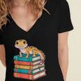Leopard Gecko Book Lover Reading Women's Jersey Short Sleeve Deep V-Neck Tshirt