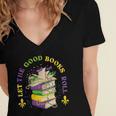 Let The Good Books Roll Mardi Gras Reading Women's Jersey Short Sleeve Deep V-Neck Tshirt