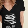 Let's Get Lit Books Women's Jersey Short Sleeve Deep V-Neck Tshirt