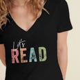 Let's Read Book Nerd Reading Book Lover Librarian Teacher Women's Jersey Short Sleeve Deep V-Neck Tshirt