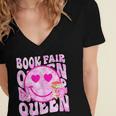 Library Book Fair Queen Vibe Groovy Tie Dye School Reading Women's Jersey Short Sleeve Deep V-Neck Tshirt