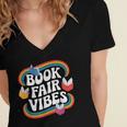 Library Book Fair Vibe Groovy Retro School Reading Nostalgic Women's Jersey Short Sleeve Deep V-Neck Tshirt