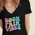 Library Book Fair Vibe Tie Dye School Reading Nostalgic Women's Jersey Short Sleeve Deep V-Neck Tshirt Library Book Fair Vibe Tie Dye School Reading Nostalgic Women's Jersey Short Sleeve Deep V-Neck Tshirt
