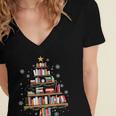 Library Books Christmas Tree Teacher Xmas Snowflake Women's Jersey Short Sleeve Deep V-Neck Tshirt