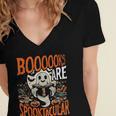 Library Halloween Book Lover Ghost With Books Women's Jersey Short Sleeve Deep V-Neck Tshirt Library Halloween Book Lover Ghost With Books Women's Jersey Short Sleeve Deep V-Neck Tshirt