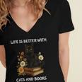 Life Is Better With Cats And Books Cute Cat Lover For Men Women Kids Women's Jersey Short Sleeve Deep V-Neck Tshirt
