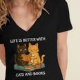 Life Is Better With Cats And Books Cute Cat Lover Women's Jersey Short Sleeve Deep V-Neck Tshirt