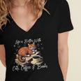 Life Is Better With Cats Coffee And Books Women's Jersey Short Sleeve Deep V-Neck Tshirt