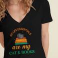 My Life Essentials Are Cat And Books Women's Jersey Short Sleeve Deep V-Neck Tshirt