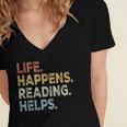 Life Happens Reading Helps Book Lovers Vinage Women's Jersey Short Sleeve Deep V-Neck Tshirt Life Happens Reading Helps Book Lovers Vinage Women's Jersey Short Sleeve Deep V-Neck Tshirt