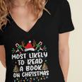 Most Likely To Read A Book On Christmas Matching Family Women's Jersey Short Sleeve Deep V-Neck Tshirt