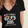 Most Likely To Read Books All Summer Teacher Student Women's Jersey Short Sleeve Deep V-Neck Tshirt