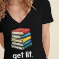 Get Lit With Books Women's Jersey Short Sleeve Deep V-Neck Tshirt