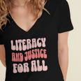 Literacy And Justice For All Book Lover Women's Jersey Short Sleeve Deep V-Neck Tshirt Literacy And Justice For All Book Lover Women's Jersey Short Sleeve Deep V-Neck Tshirt