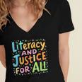 Literacy And Justice For All Protect Banned Books Library Women's Jersey Short Sleeve Deep V-Neck Tshirt Literacy And Justice For All Protect Banned Books Library Women's Jersey Short Sleeve Deep V-Neck Tshirt