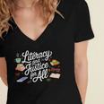 Literacy And Justice For All Protect Libraries Banned Books Women's Jersey Short Sleeve Deep V-Neck Tshirt Literacy And Justice For All Protect Libraries Banned Books Women's Jersey Short Sleeve Deep V-Neck Tshirt