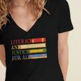Literacy And Justice For All Reading Book Club Librarian Women's Jersey Short Sleeve Deep V-Neck Tshirt Literacy And Justice For All Reading Book Club Librarian Women's Jersey Short Sleeve Deep V-Neck Tshirt