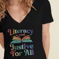 Literacy Justice For All Stop Book Banning Protect Librarian Women's Jersey Short Sleeve Deep V-Neck Tshirt