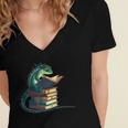 Lizard Reading Book Librarian Bookworm Reader Read Women's Jersey Short Sleeve Deep V-Neck Tshirt