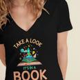 Take a Look It's In a Book Reading Teacher Book Lover Women's Jersey Short Sleeve Deep V-Neck Tshirt
