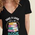 Take a Look It's In a Book Teacher Reading Apparel Women's Jersey Short Sleeve Deep V-Neck Tshirt