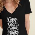 Love God Drink Coffee Read Books Christian Books Lovers Women's Jersey Short Sleeve Deep V-Neck Tshirt Love God Drink Coffee Read Books Christian Books Lovers Women's Jersey Short Sleeve Deep V-Neck Tshirt