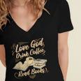 Love God Drink Coffee Read Books Christian Tee Women's Jersey Short Sleeve Deep V-Neck Tshirt