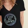 I Love My Library Medallion For Book Lover Reader Librarian Women's Jersey Short Sleeve Deep V-Neck Tshirt I Love My Library Medallion For Book Lover Reader Librarian Women's Jersey Short Sleeve Deep V-Neck Tshirt