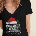 Matching Christmas PJS Most Likely To Read A Book Women's Jersey Short Sleeve Deep V-Neck Tshirt Matching Christmas PJS Most Likely To Read A Book Women's Jersey Short Sleeve Deep V-Neck Tshirt