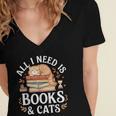 All I Need Is Books And Cats Reading Women's Jersey Short Sleeve Deep V-Neck Tshirt