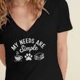 My Needs Are Simple Cat Dog Reading Book Coffee Women's Jersey Short Sleeve Deep V-Neck Tshirt My Needs Are Simple Cat Dog Reading Book Coffee Women's Jersey Short Sleeve Deep V-Neck Tshirt
