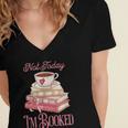 Not Today I'm Booked Book Lover Book Stack Coquette Bow Women's Jersey Short Sleeve Deep V-Neck Tshirt
