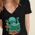 Octopus Reading Book Reading Bookworm Reader Women's Jersey Short Sleeve Deep V-Neck Tshirt