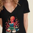 Octopus Reading Books Tea Coffee Women's Jersey Short Sleeve Deep V-Neck Tshirt